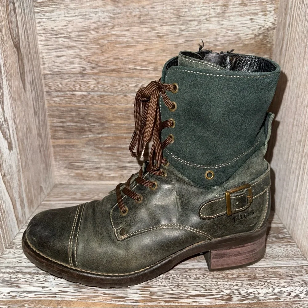 Taos Crave Teal Green Leather Lace-Up Boots EU 39 - Picture 8 of 12